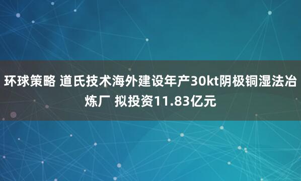 环球策略 道氏技术海外建设年产30kt阴极铜湿法冶炼厂 拟投资11.83亿元
