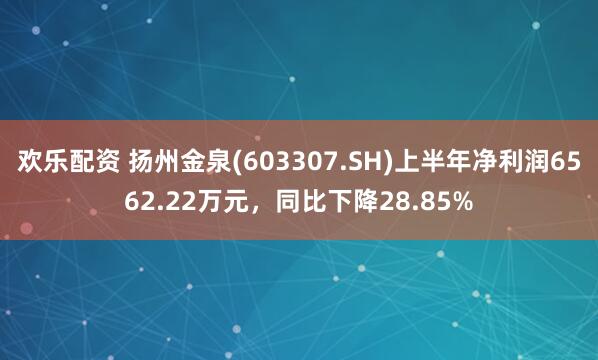 欢乐配资 扬州金泉(603307.SH)上半年净利润6562.22万元，同比下降28.85%