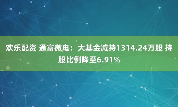 欢乐配资 通富微电：大基金减持1314.24万股 持股比例降至6.91%